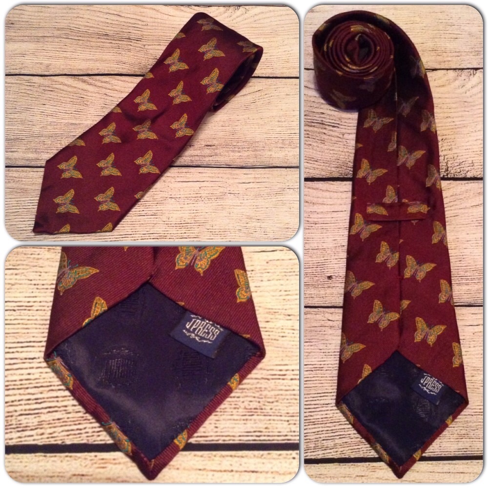 Vtg J. Press Mens Tie Silk Butterfly Red Gold PM1